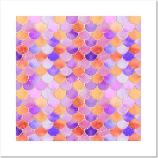 Orange, Purple & Gold Mermaid Scale Pattern Posters and Art